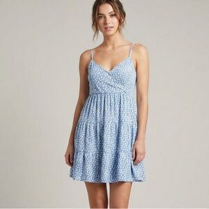 Hollister Light Blue Floral Tiered Mini Dress - XS